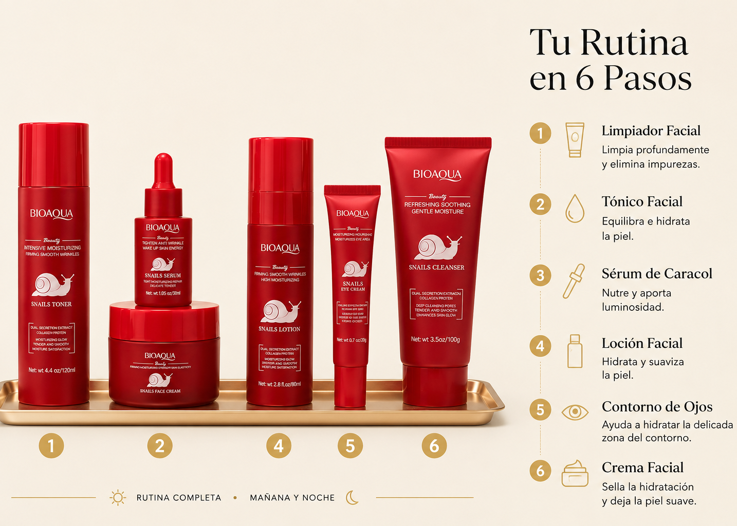 Kit Coreano Bioaqua Mucina de Caracol 6 Pasos